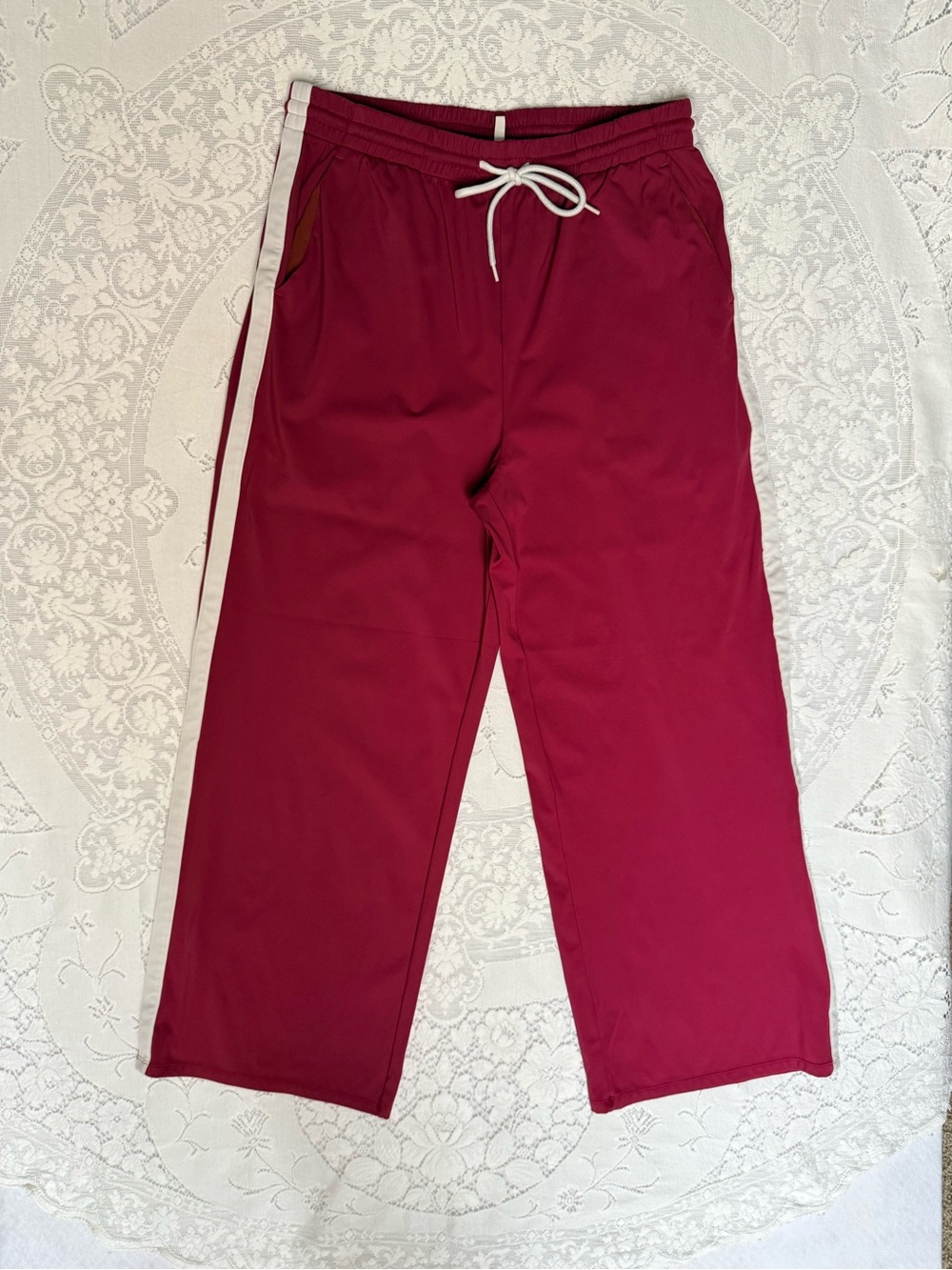 HALARA Burgundy‎ Wide Leg Side Stripe Track Pants Large High Waisted Athleisure